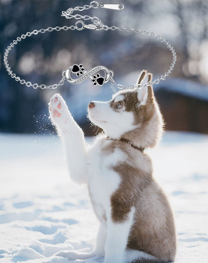 Infinity Symbol Pendant Bracelet with Pet Paw Print and Zirconia