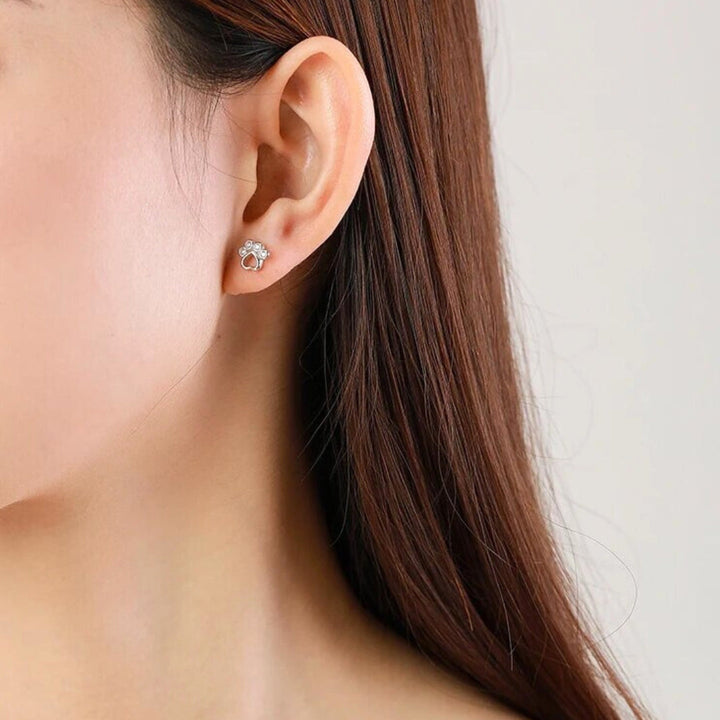Sterling Silver Paw Button Earrings – With Sparkling Zirconia