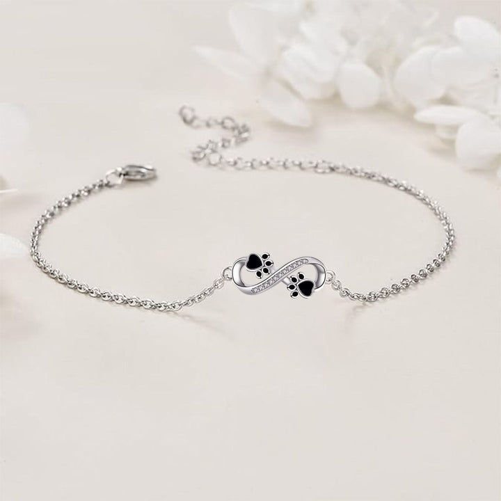 Infinity Symbol Pendant Bracelet with Pet Paw Print and Zirconia