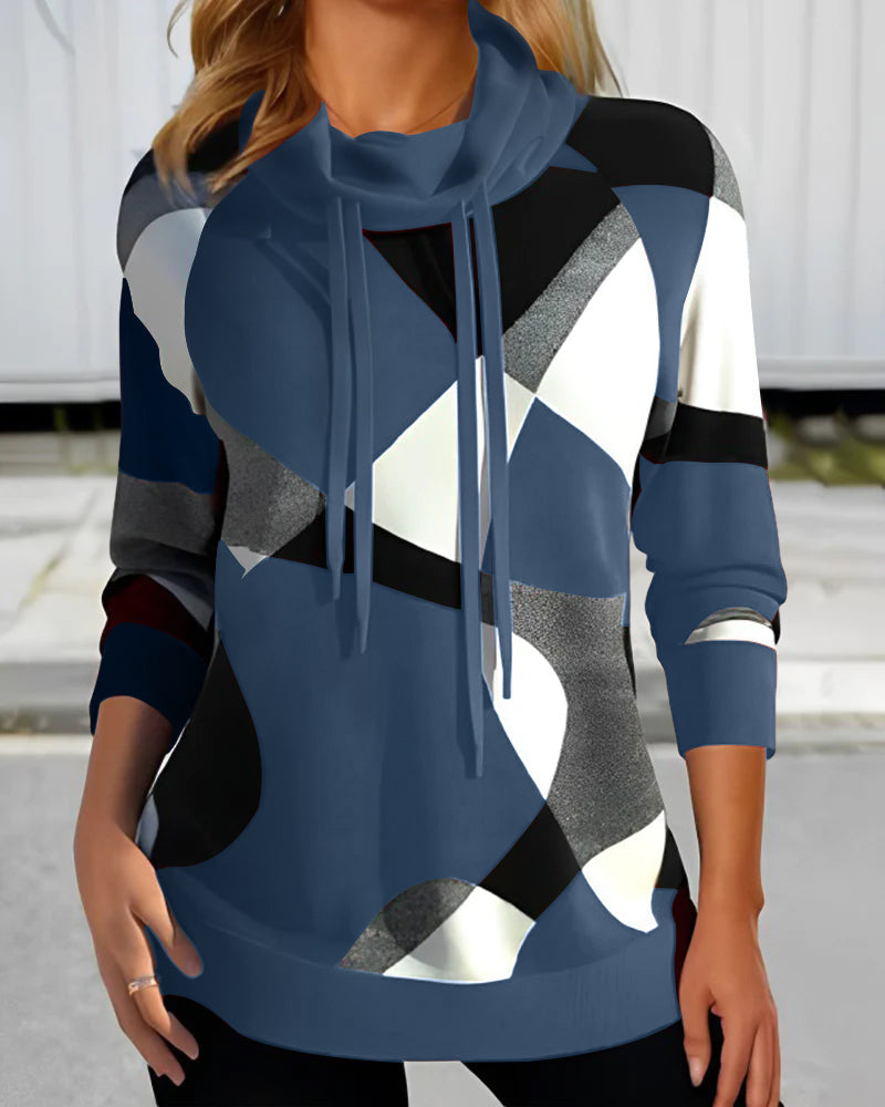 Kiana | Trendy Pullover with Geometric Pattern and Cowl Neck
