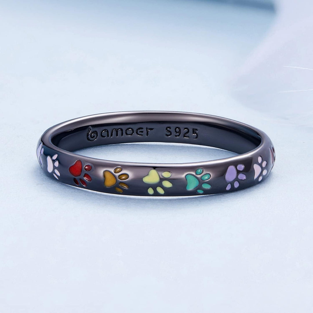 Sterling Silver Ring with Paw Print Design