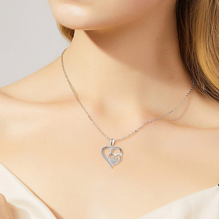 Sterling Silver Necklace with Paw and Heart with Zirconia
