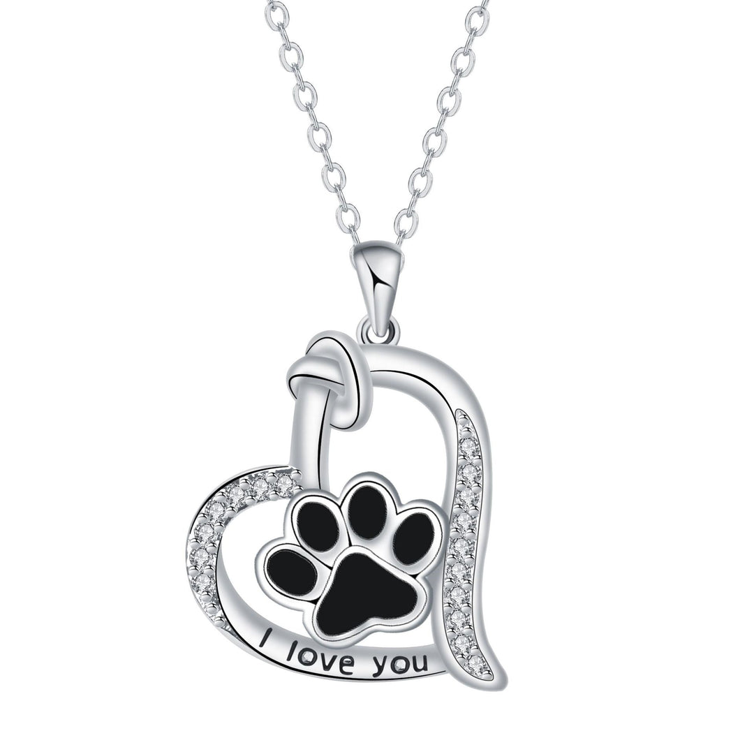 Heart-shaped dog paw print necklace with zirconia