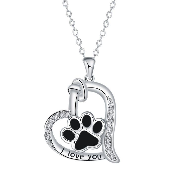 Heart-shaped dog paw print necklace with zirconia