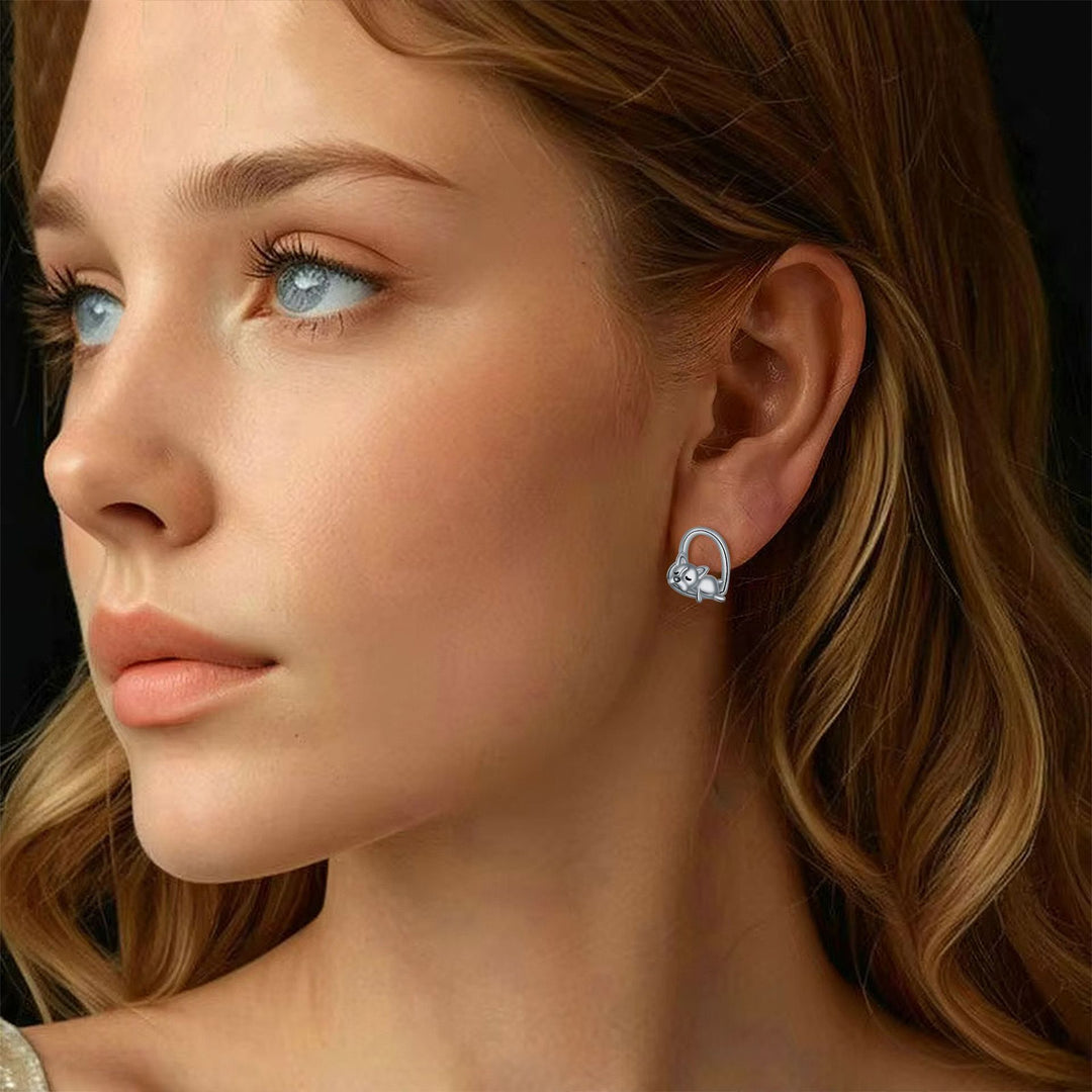 Sleeping Puppy Stud Earrings in 925 Silver