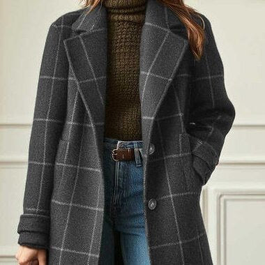 Valeria - Elegant Wool Check Coat