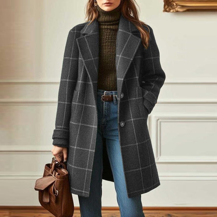 Valeria - Elegant Wool Check Coat