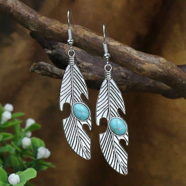 Boho Leaf Earrings in Silver with Opal