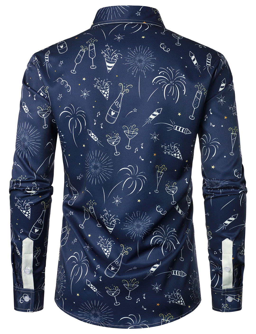 Men's Fireworks Holiday New Year Party Button-Up Blue Long Sleeve Shirt