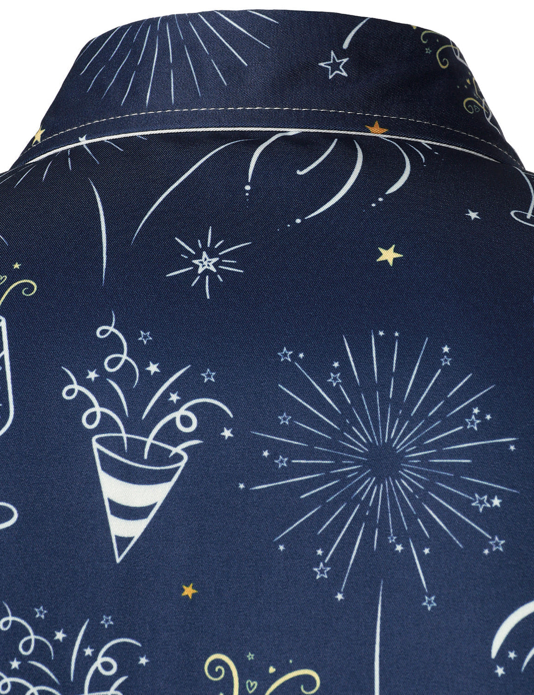 Men's Fireworks Holiday New Year Party Button-Up Blue Long Sleeve Shirt