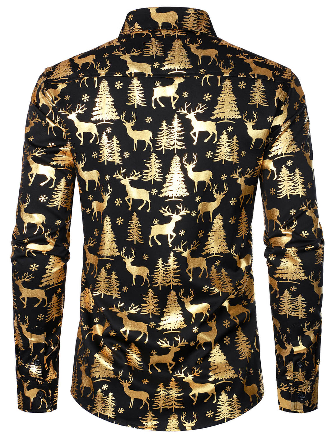Men's Gold Christmas Reindeer Festive Print Long Sleeve Shirt