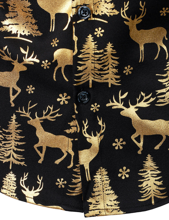 Men's Gold Christmas Reindeer Festive Print Long Sleeve Shirt