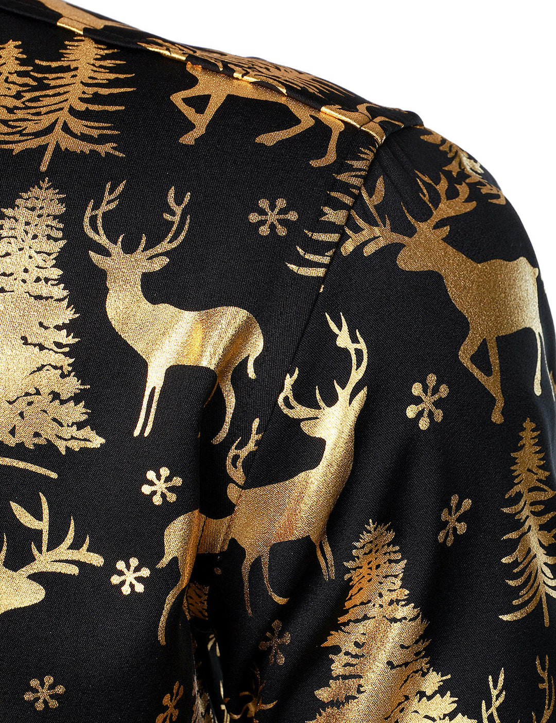 Men's Gold Christmas Reindeer Festive Print Long Sleeve Shirt