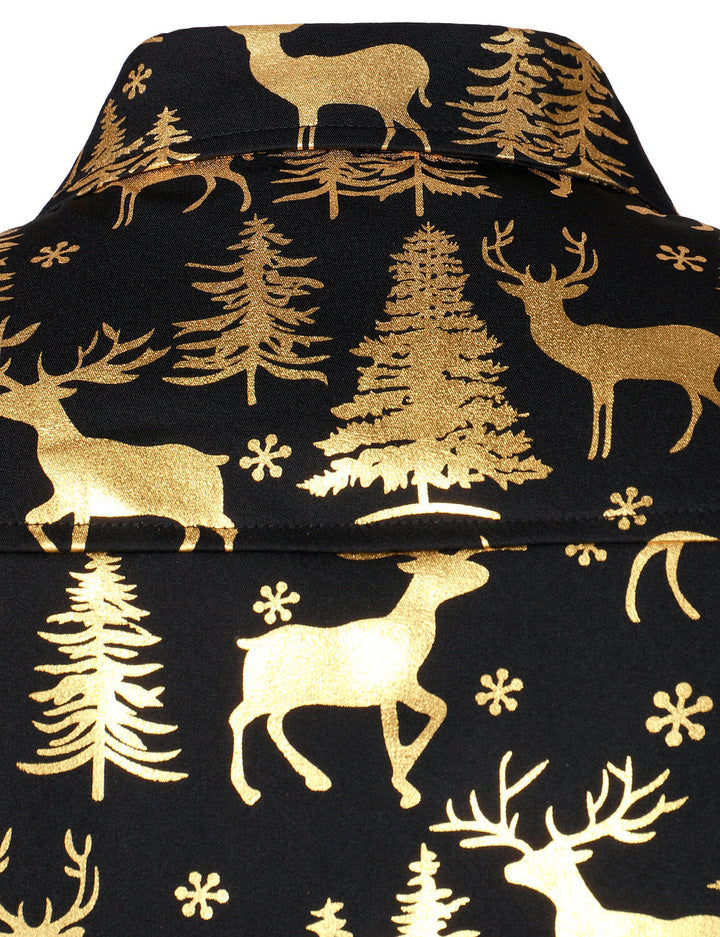 Men's Gold Christmas Reindeer Festive Print Long Sleeve Shirt