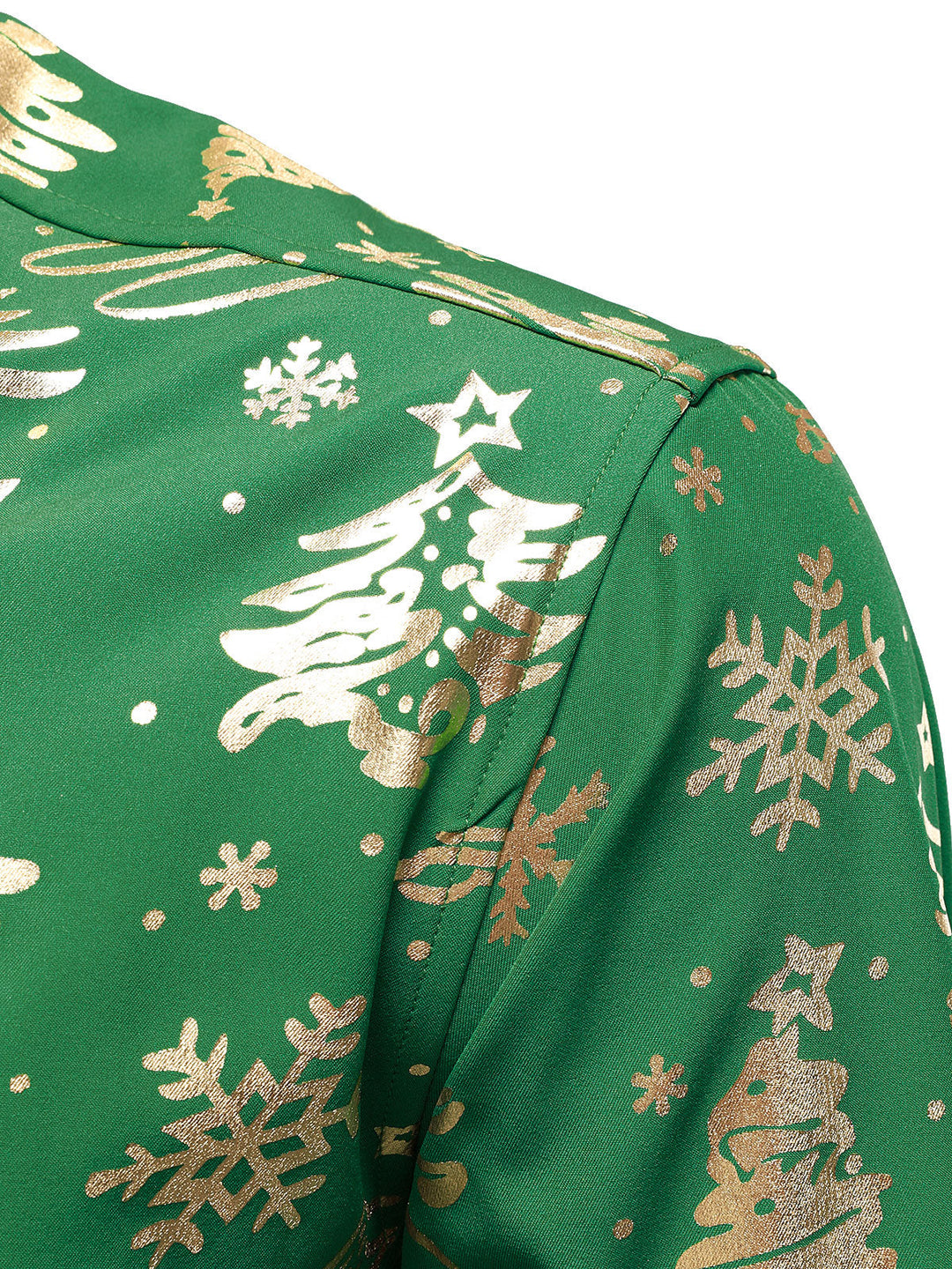Men's Gold Christmas Print Regular Fit Green Long-Sleeve Shirt