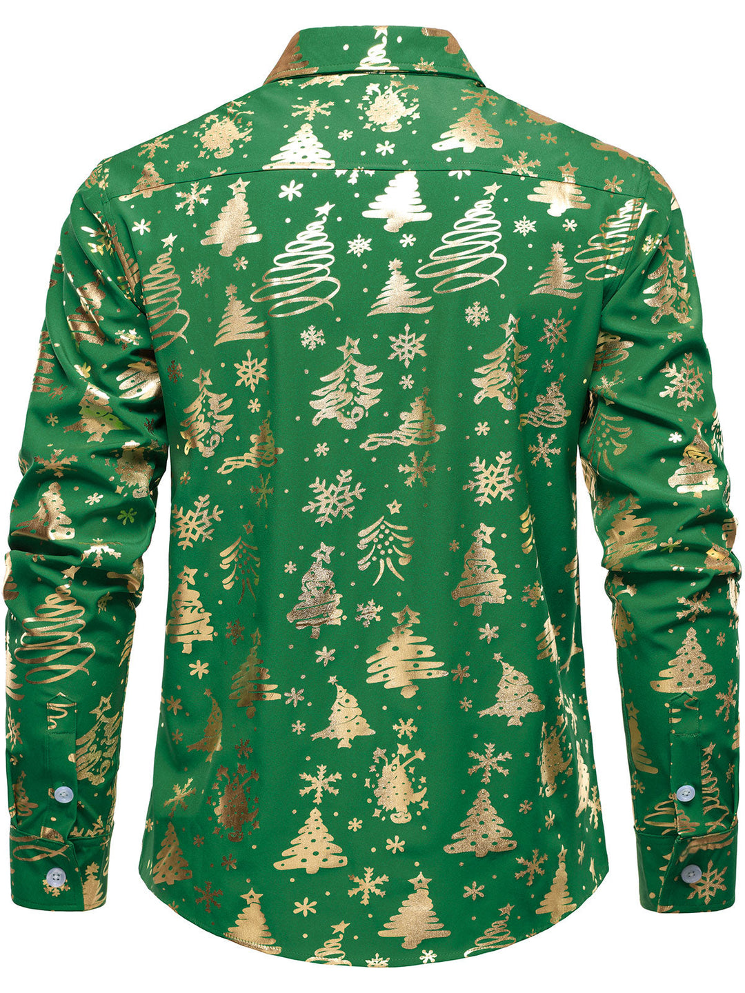 Men's Gold Christmas Print Regular Fit Green Long-Sleeve Shirt