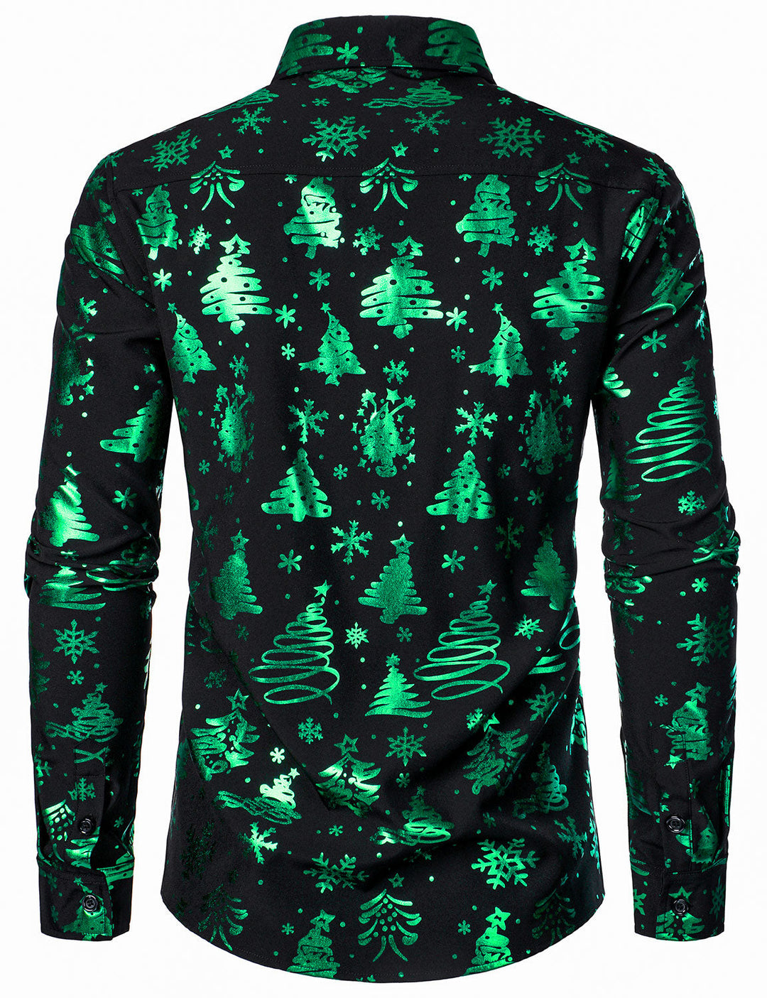 Men's Christmas Print Regular Fit Green Long Sleeve Shirt