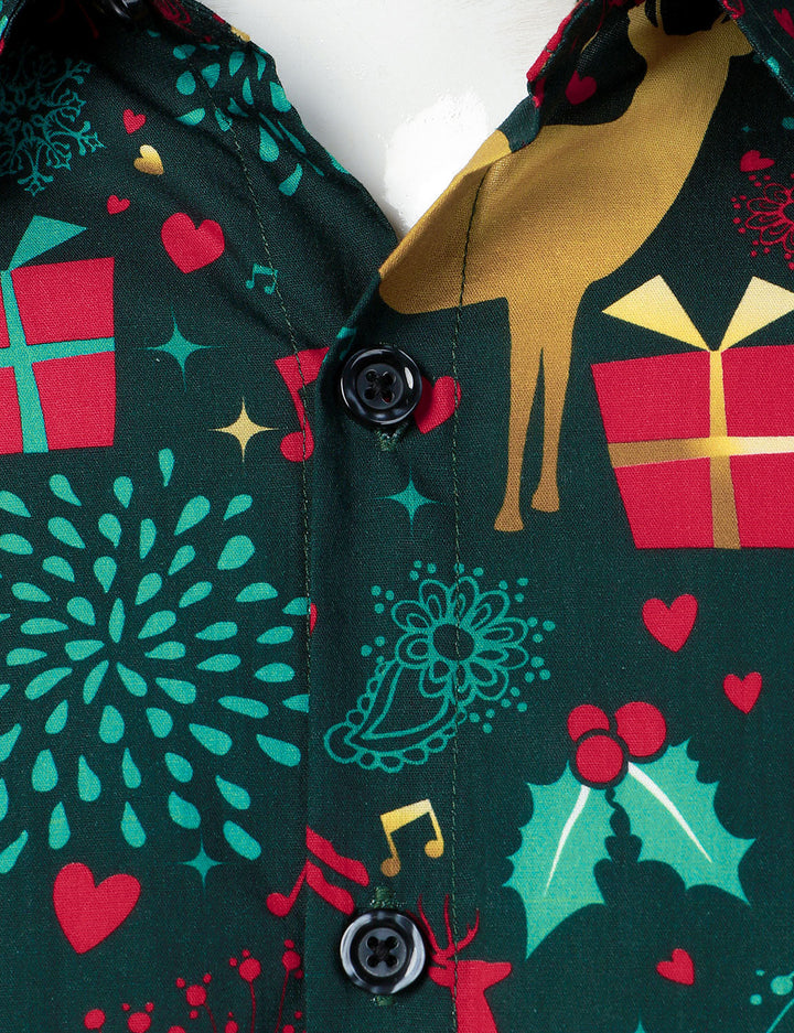 Men's Christmas Reindeer Holiday Cotton Long-Sleeve Shirt