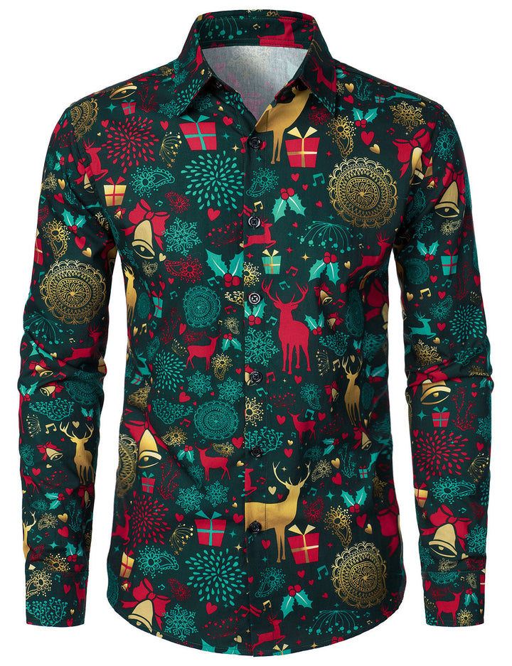 Men's Christmas Reindeer Holiday Cotton Long-Sleeve Shirt