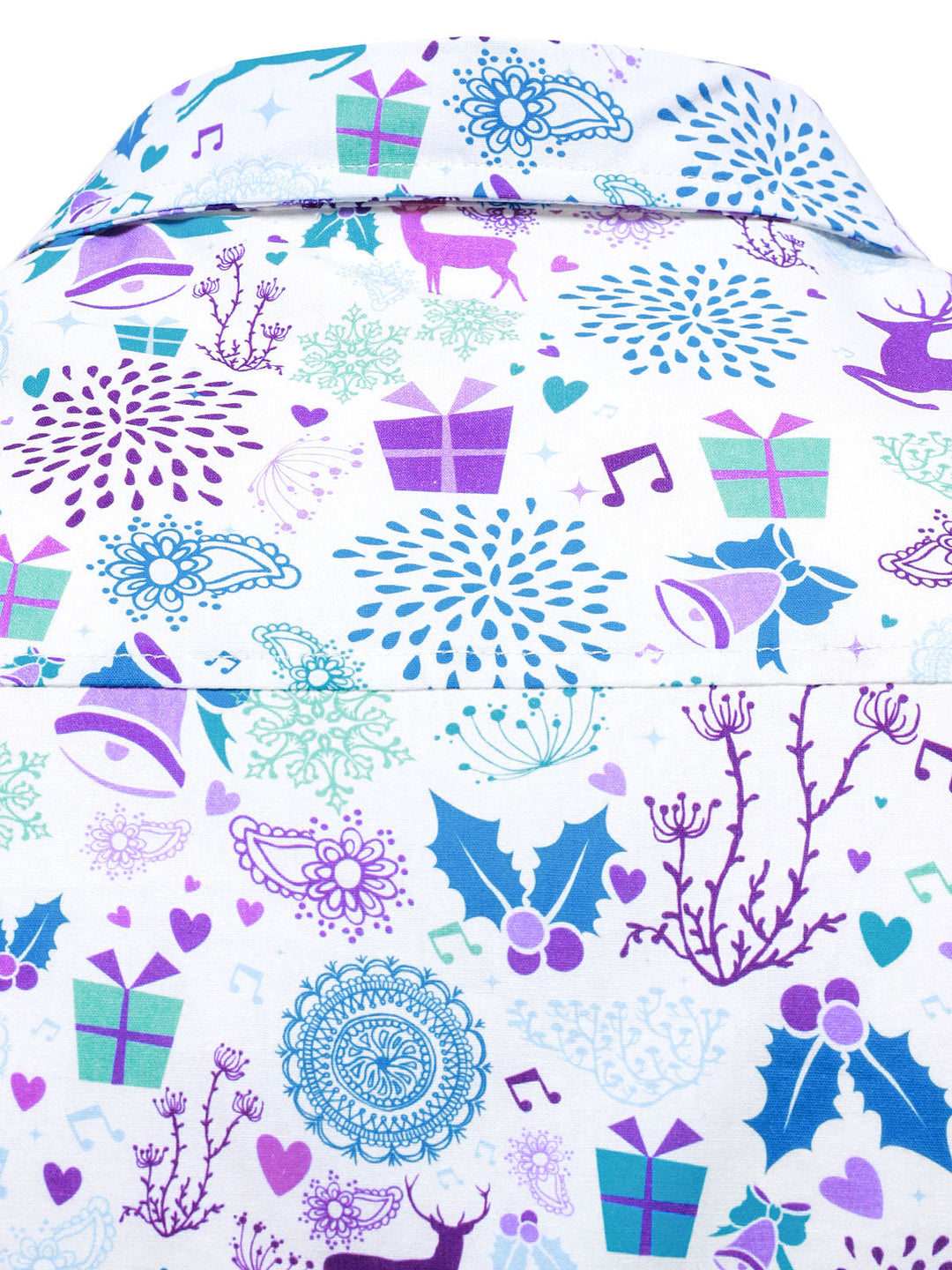 Men's Christmas Reindeer Festive Print Xmas Holiday White Long Sleeve Shirt