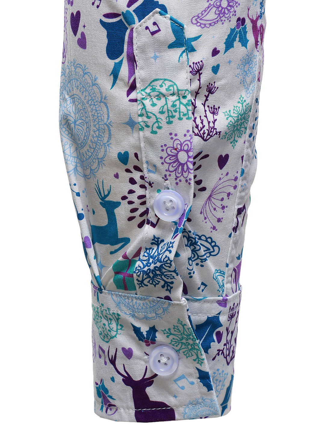 Men's Christmas Reindeer Festive Print Xmas Holiday White Long Sleeve Shirt