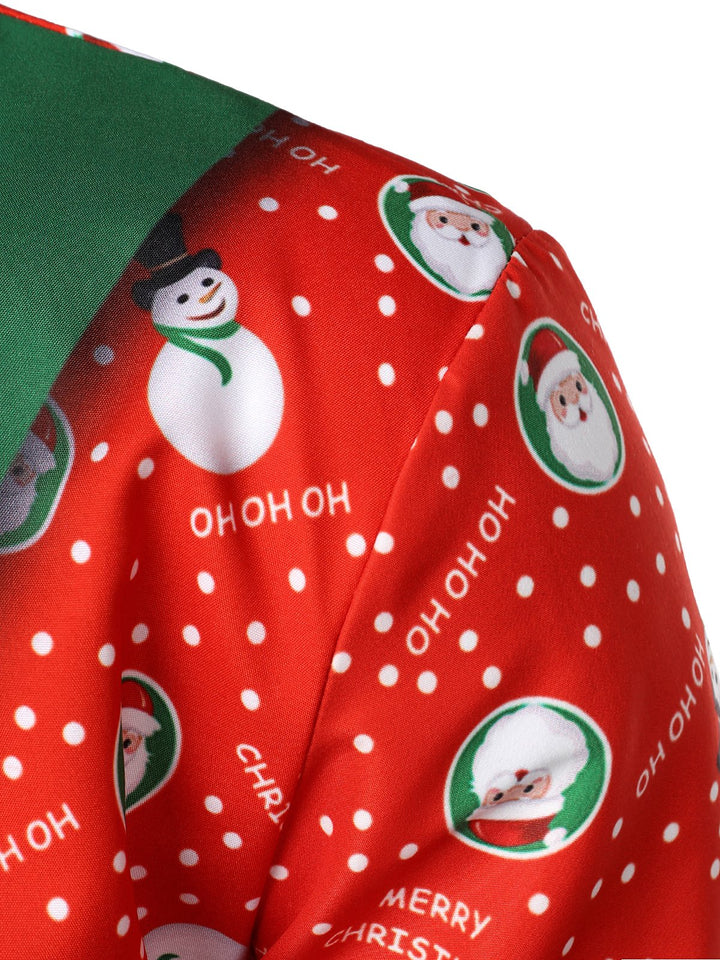 Men's Christmas Snowman Santa Print Funny Outfit Holiday Themed Long Sleeve Shirt