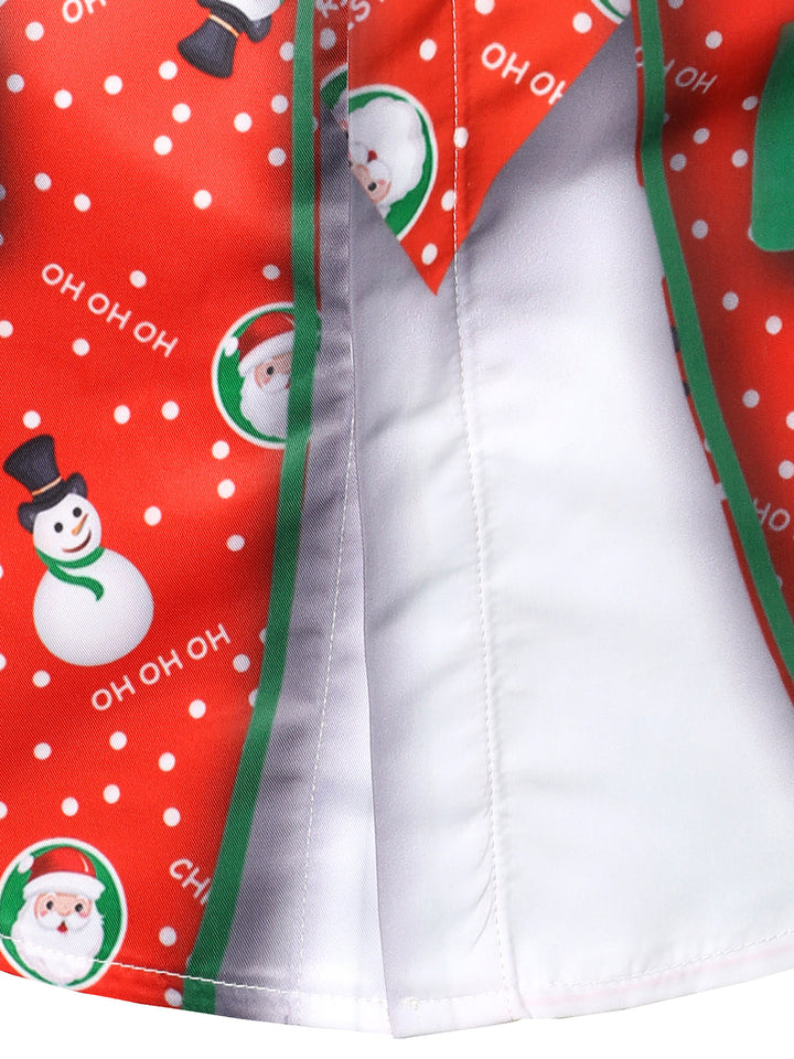 Men's Christmas Snowman Santa Print Funny Outfit Holiday Themed Long Sleeve Shirt