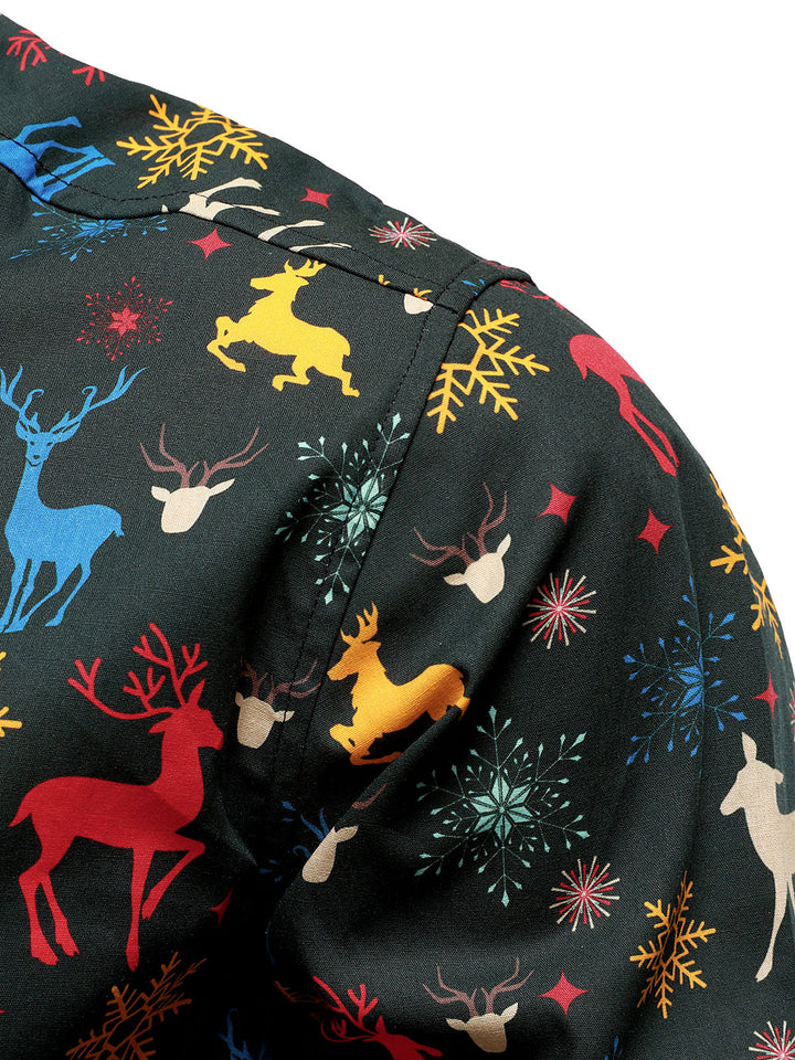 Men's Christmas Theme Festive Reindeer Holiday Long Sleeve Shirt