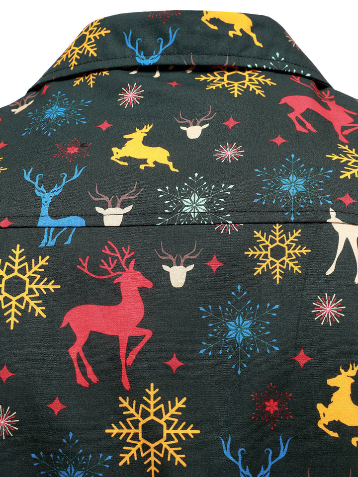 Men's Christmas Theme Festive Reindeer Holiday Long Sleeve Shirt