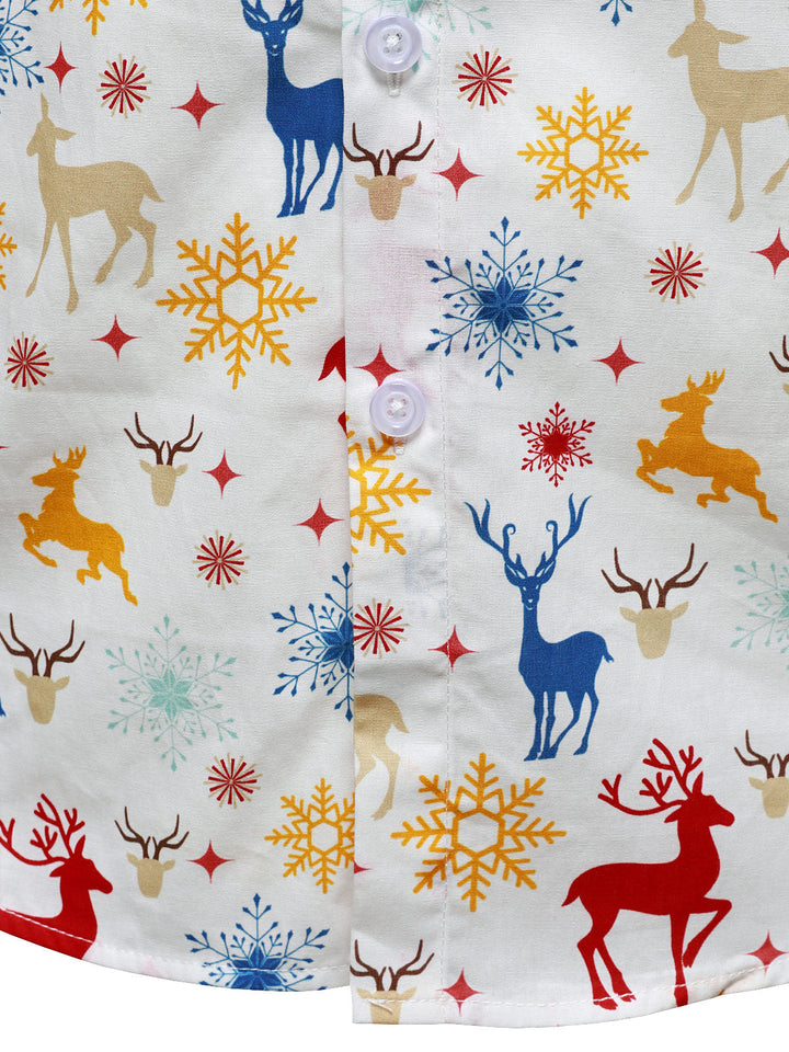 Men's Christmas Theme Festive Reindeer Snowflake White Long Sleeve Shirt