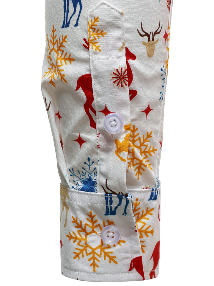 Men's Christmas Theme Festive Reindeer Snowflake White Long Sleeve Shirt