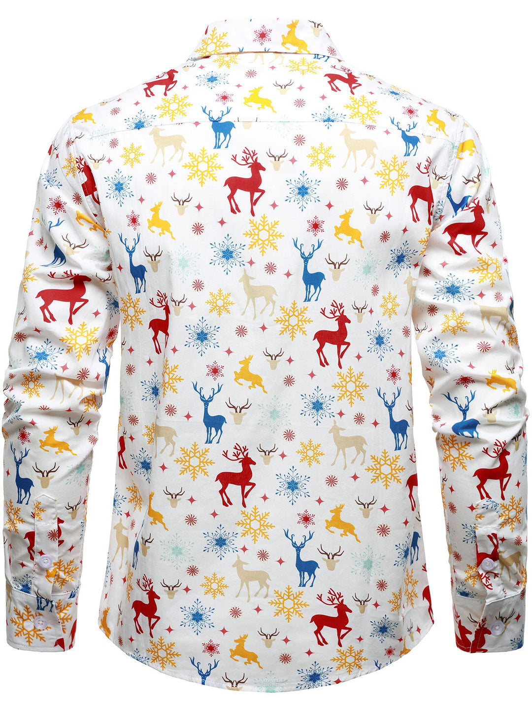 Men's Christmas Theme Festive Reindeer Snowflake White Long Sleeve Shirt