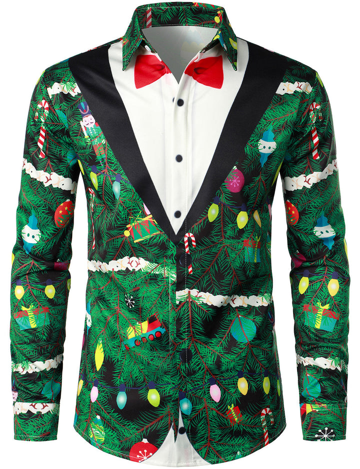 Men's Christmas Tree Camo Print Regular Fit Fun Outfit Themed Top Long Sleeve Shirt