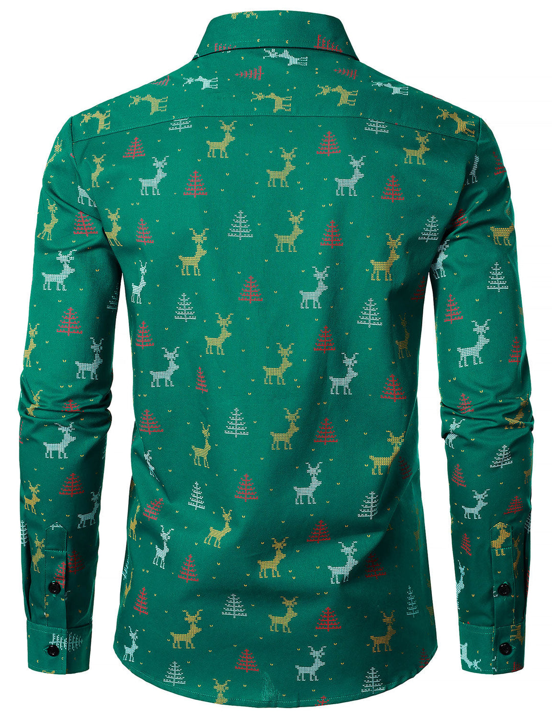 Men's Christmas Tree Moose Print Breathable Green Long Sleeve Shirt