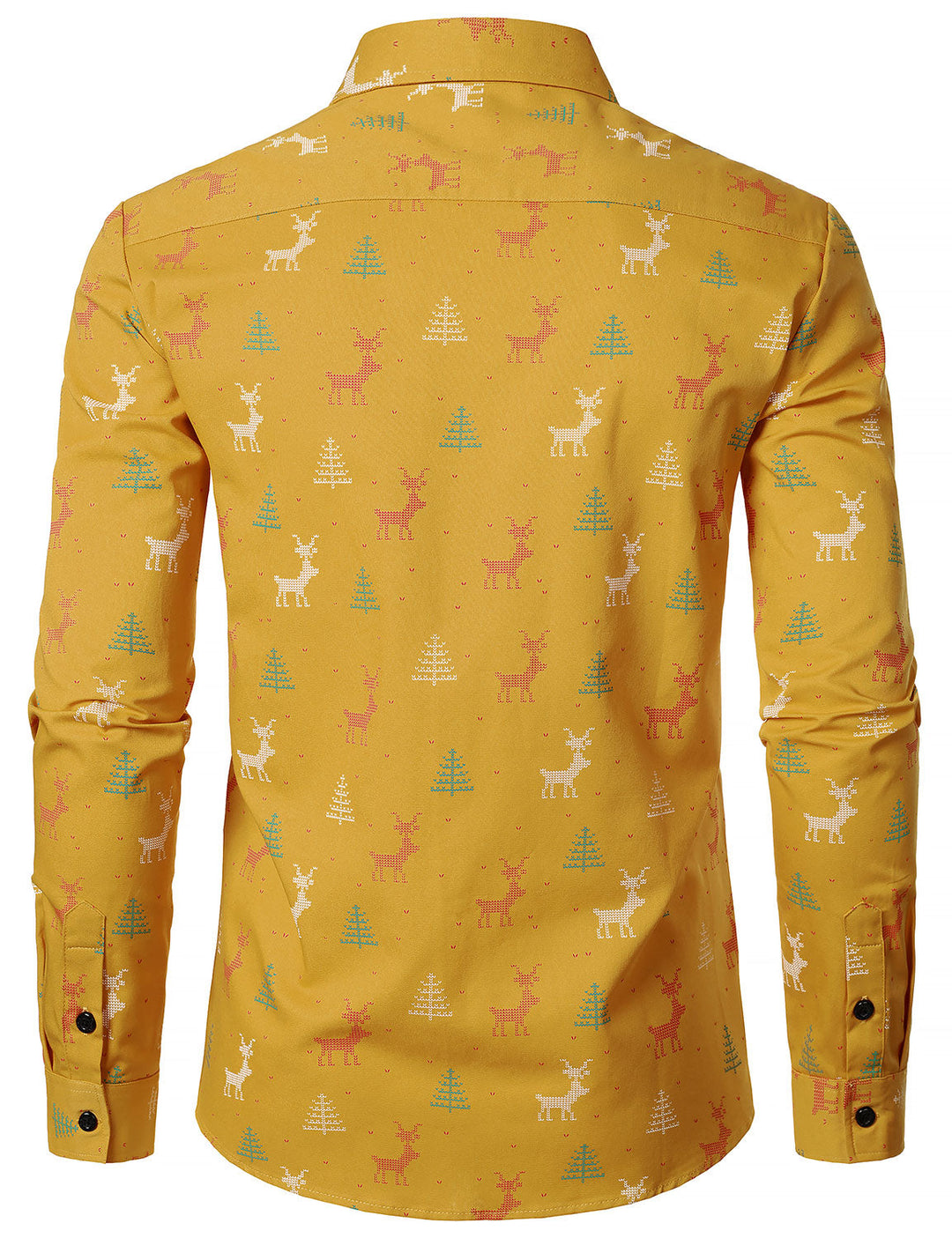 Men's Christmas Tree Moose Print Breathable Yellow Long Sleeve Shirt