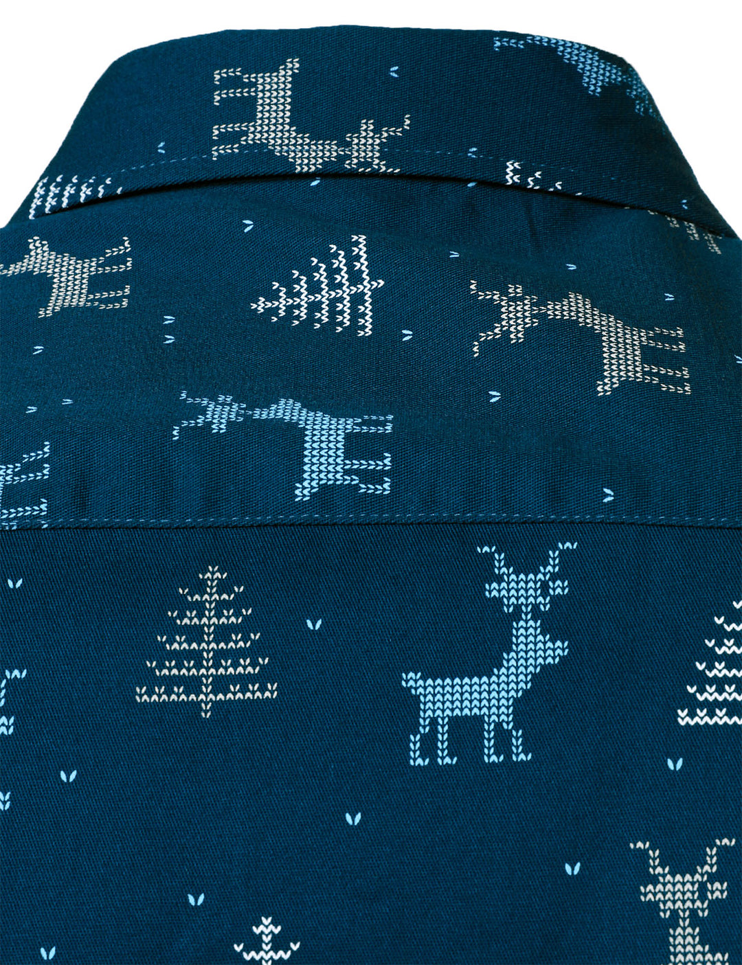 Men's Christmas Tree Moose Print Breathable Navy Blue Long Sleeve Shirt