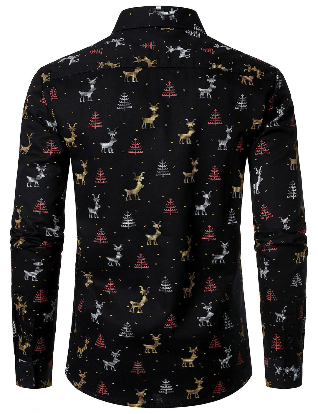 Men's Christmas Tree Moose Print Breathable Black Long Sleeve Shirt
