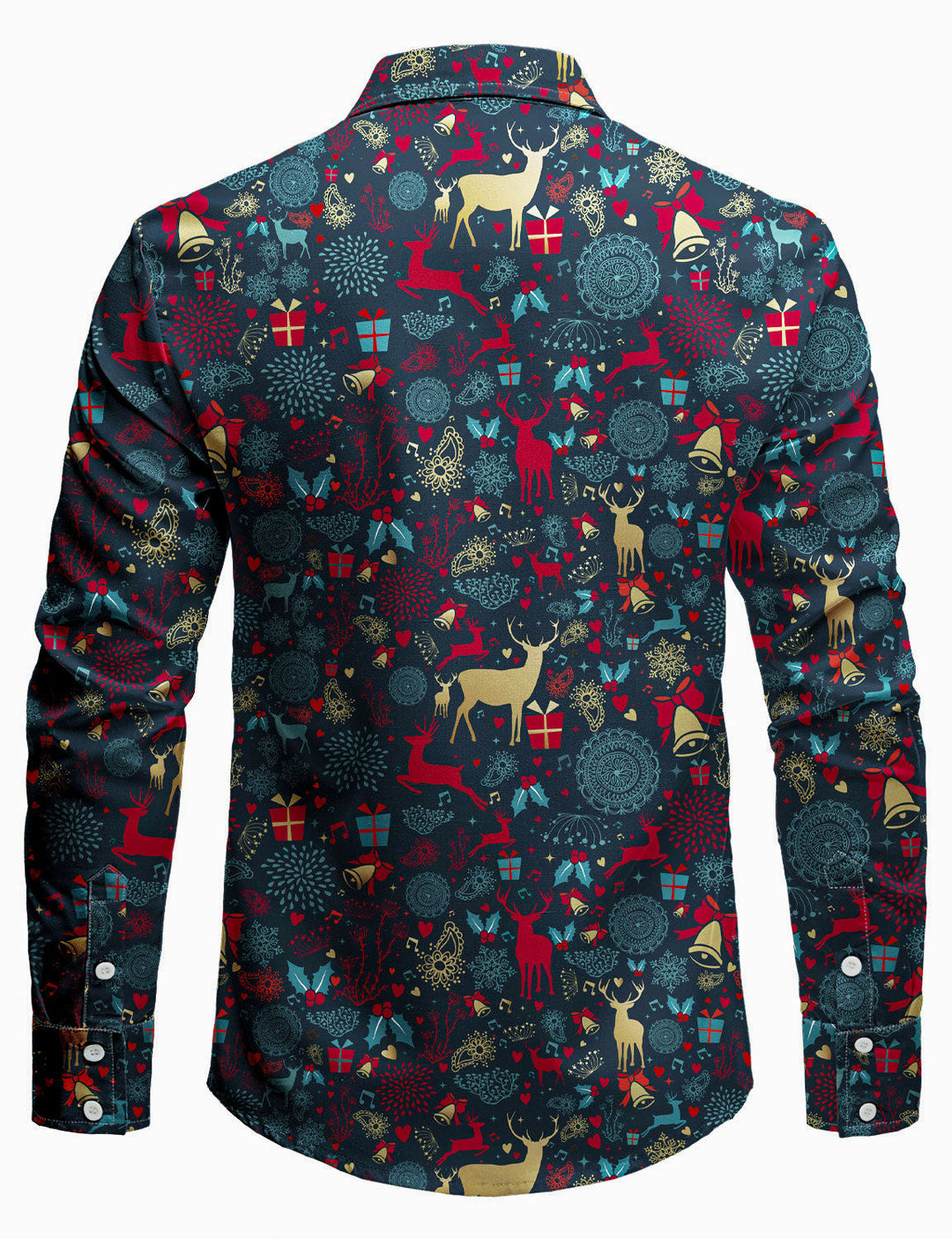 Men's Vintage Christmas Reindeer Printed Holiday Long Sleeve Shirt