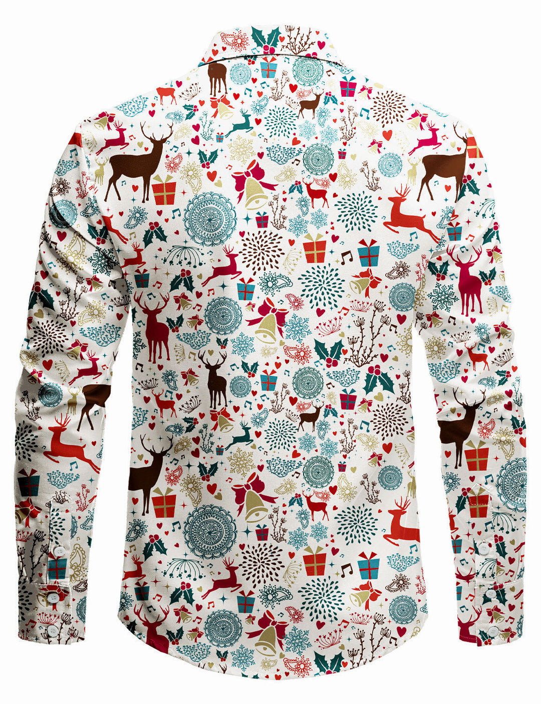 Men's Vintage Christmas Reindeer Printed Holiday Long Sleeve Shirt