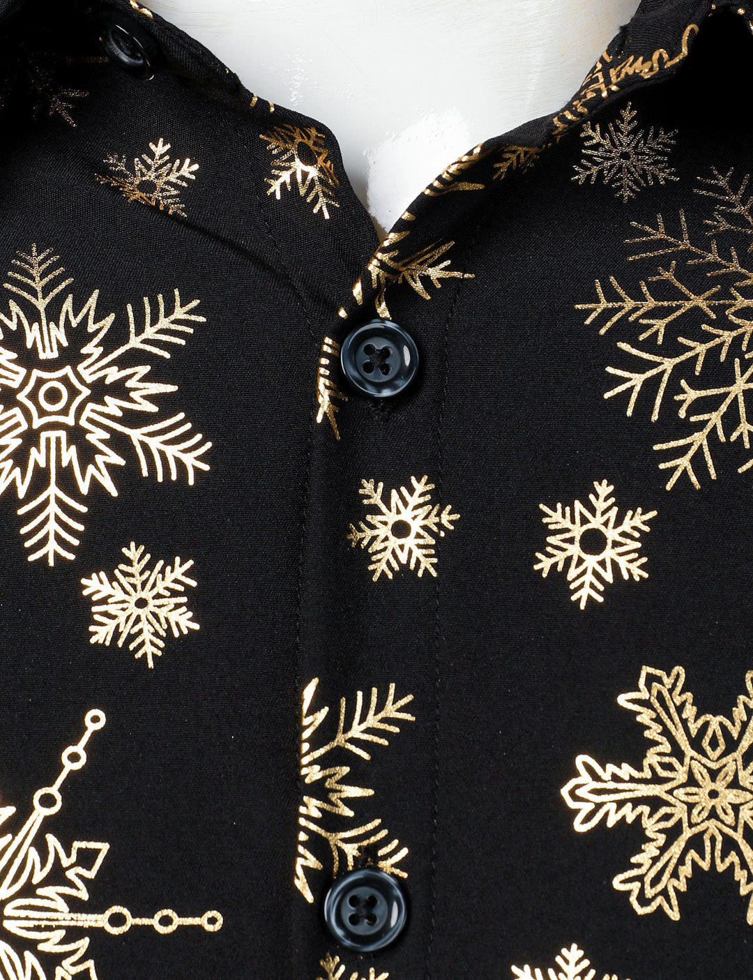 Herres Gold Christmas Snowflake Print Long Sleeve Shirt