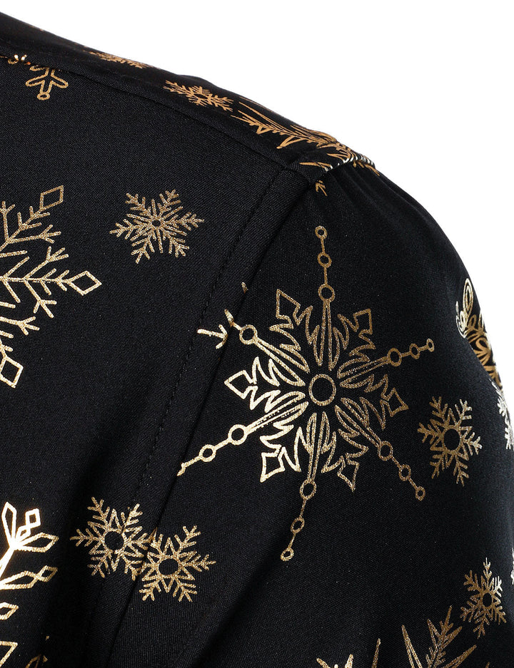 Herres Gold Christmas Snowflake Print Long Sleeve Shirt