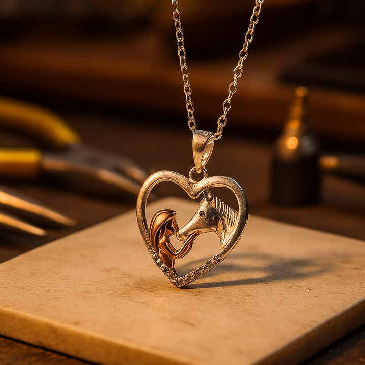 Beautiful necklace with heart and horse-shaped zirconia