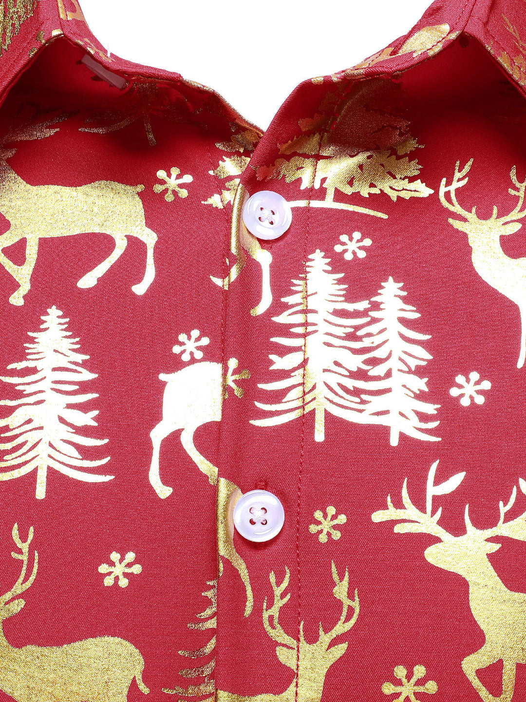Men's Golden Christmas Reindeer Festive Print Red Long Sleeve Shirt
