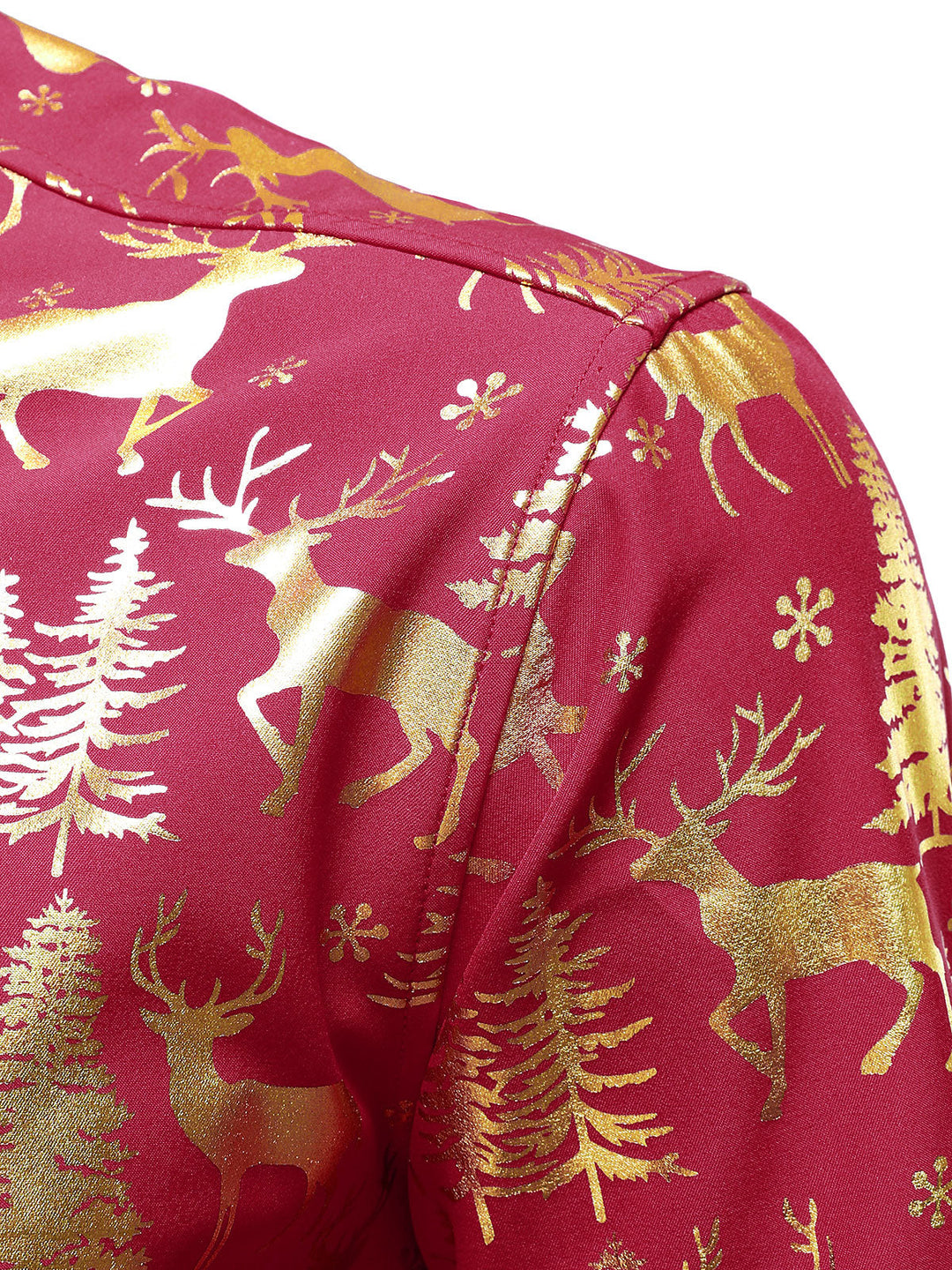 Men's Golden Christmas Reindeer Festive Print Red Long Sleeve Shirt