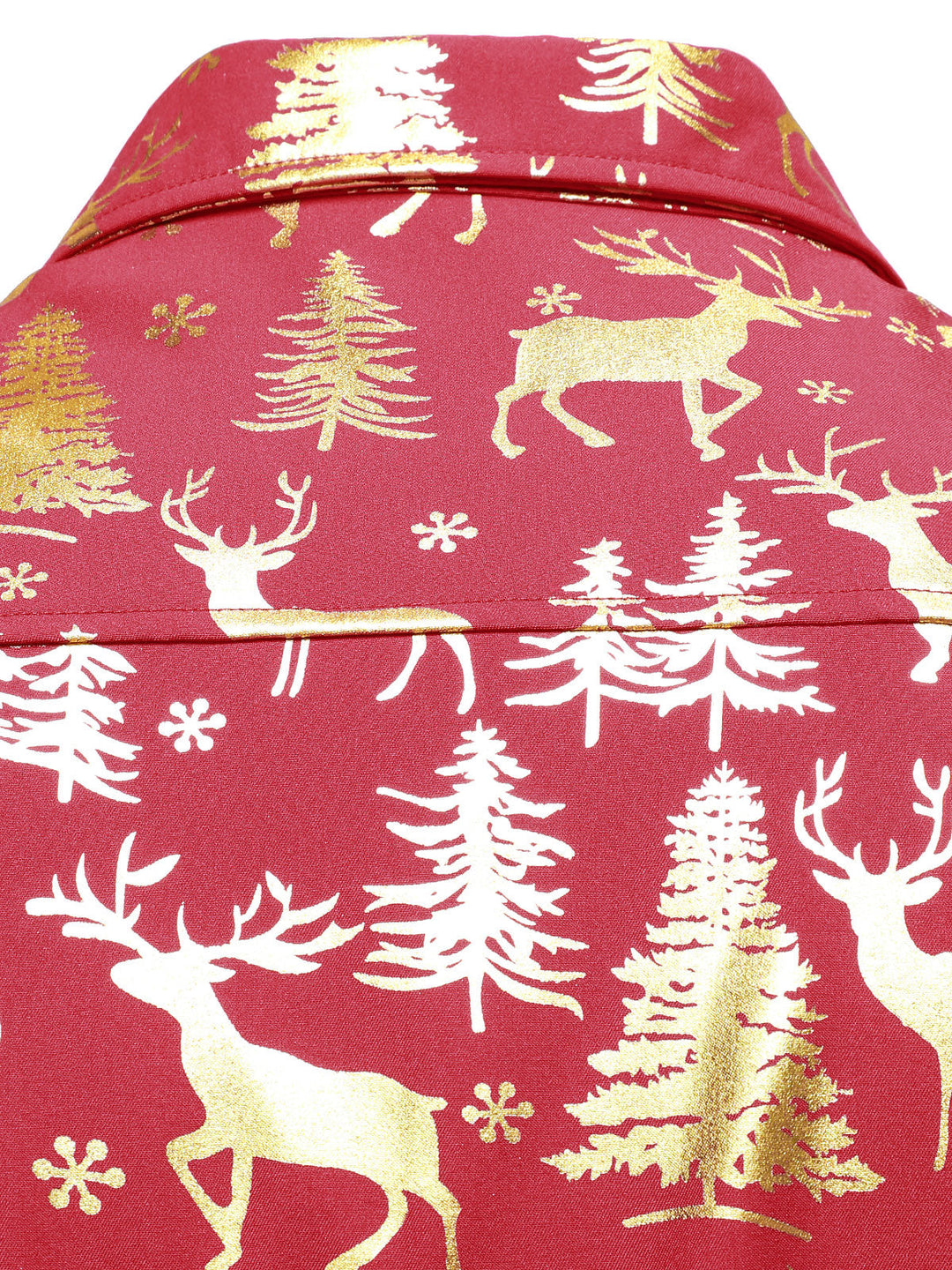 Men's Golden Christmas Reindeer Festive Print Red Long Sleeve Shirt