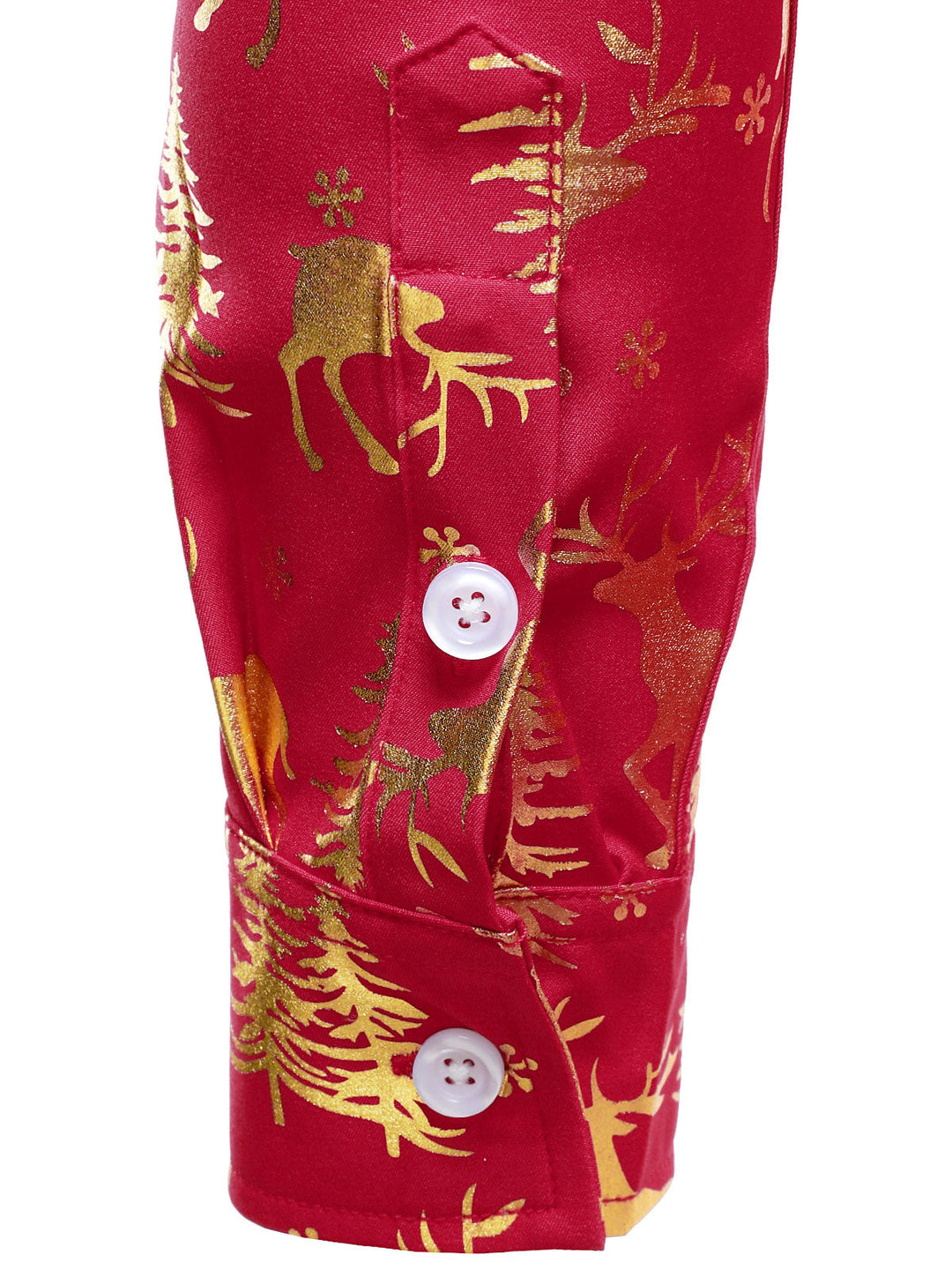 Men's Golden Christmas Reindeer Festive Print Red Long Sleeve Shirt
