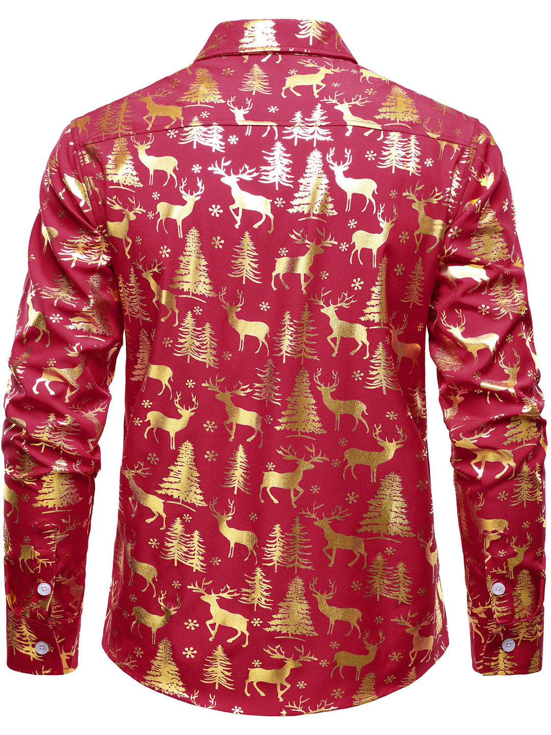 Men's Golden Christmas Reindeer Festive Print Red Long Sleeve Shirt