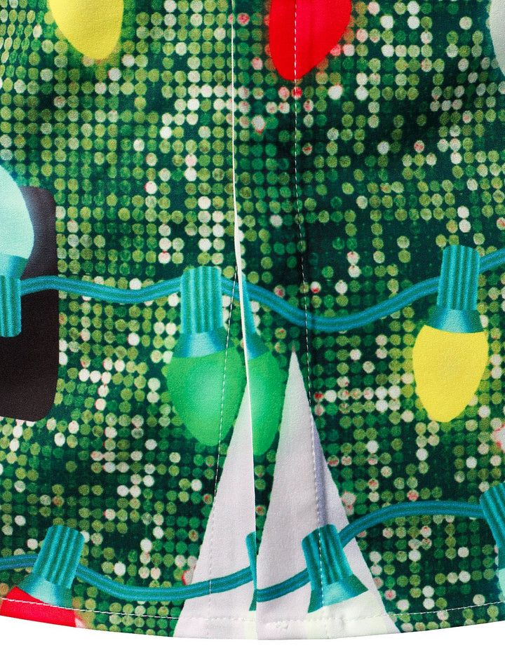 Men's Christmas Tree Funny Outfit Christmas Theme Top Holiday Green Button Long Sleeve Shirt