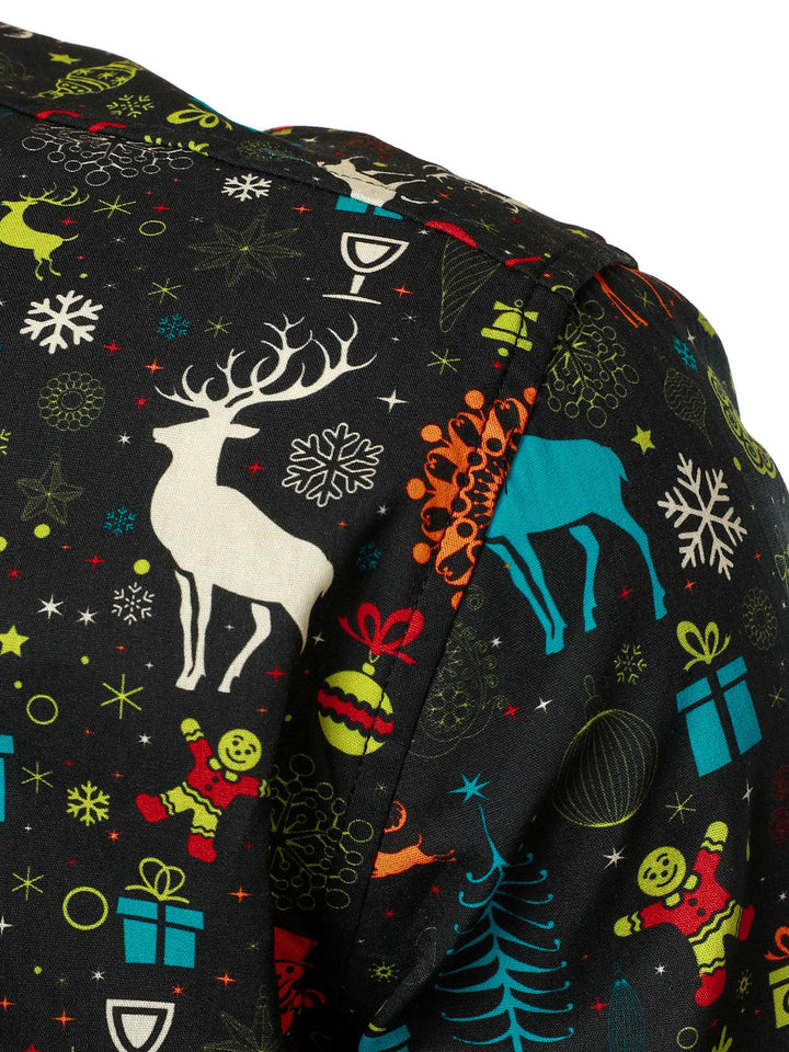 Men's Funny Christmas Reindeer Snowflake Long Sleeve Shirt