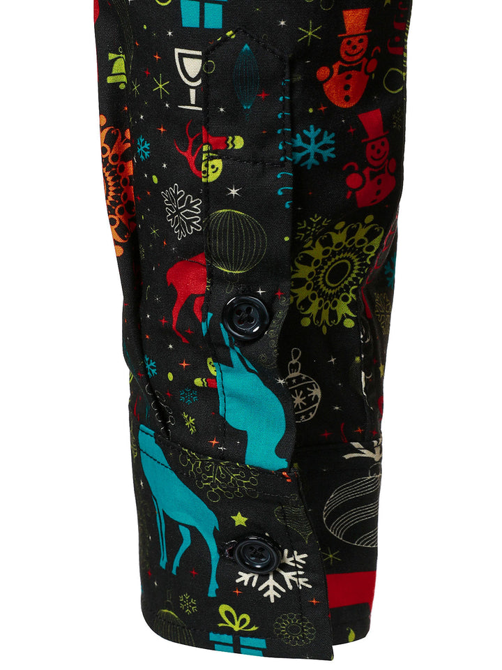 Men's Funny Christmas Reindeer Snowflake Long Sleeve Shirt